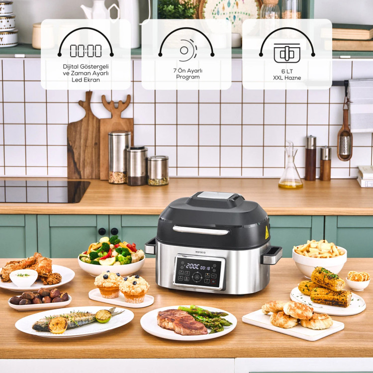 سرخکن و گریل ۶ نفره برند Karaca ترکیه مدل Gastro Air Grill نقره ای استیل