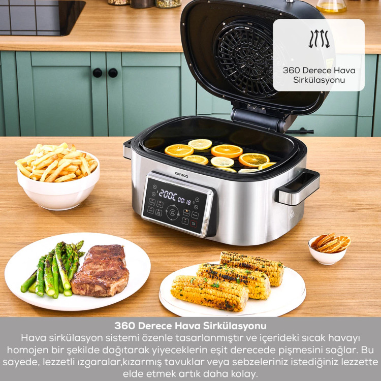 سرخکن و گریل ۶ نفره برند Karaca ترکیه مدل Gastro Air Grill نقره ای استیل