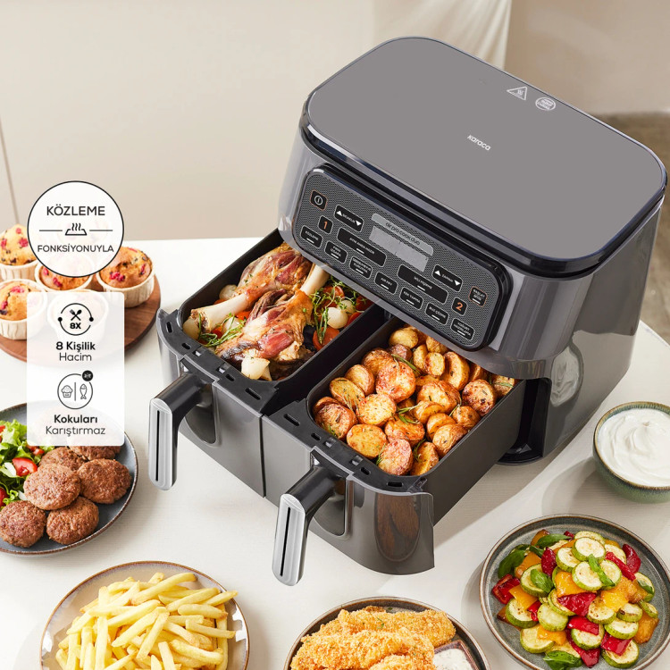 سرخکن بدون روغن دو مخزنه ۸ نفره کاراجا ترکیه مدل Air Pro Cook Duo Köz XXXL + چایساز Glass Tea ( هدیه )