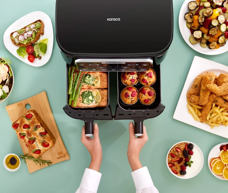 سرخکن بدون روغن دو مخزنه ۸ نفره کاراجا ترکیه مدل Air Pro Cook Duo Köz XXXL + چایساز Glass Tea ( هدیه )