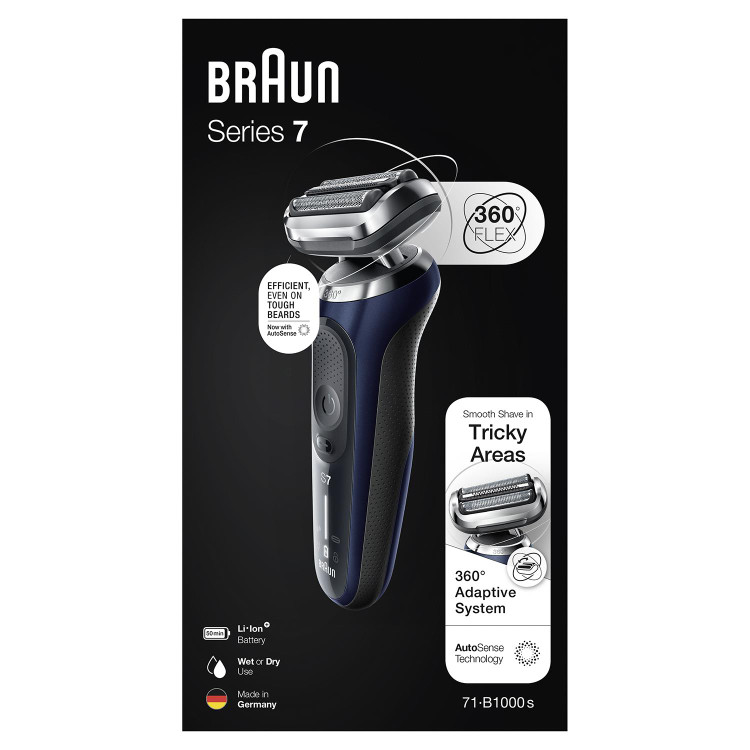 ماشین اصلاح براون آلمان سری 7 جدید مدل B1000s، شارژی، با فناوری AutoSense، انعطافپذیری 360 درجه، EasyClick، مناسب برای استفاده مرطوب و خشک