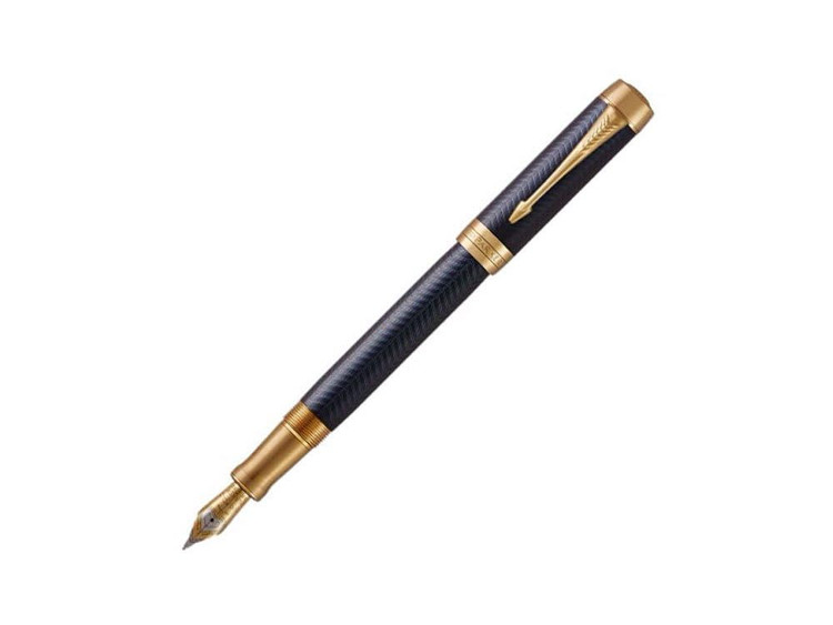 خودنویس Paker Duofold Prestige مدل Blue Chevron با طراحی طلایی، نوک ظریف، جوهر مشکی