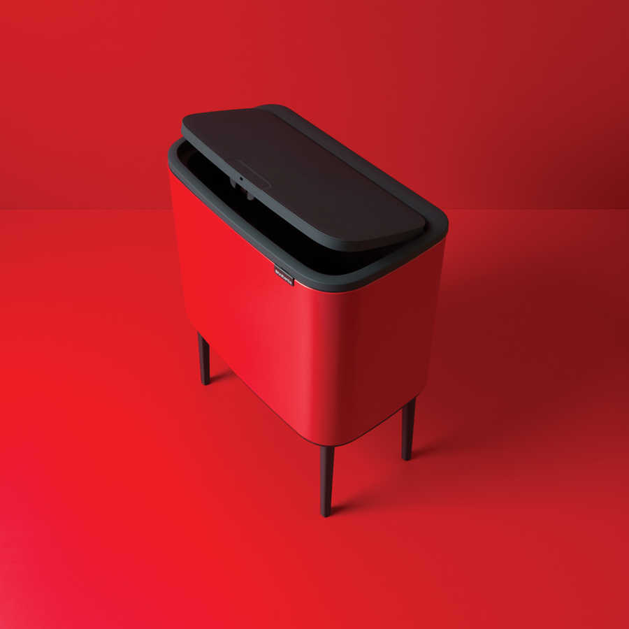 سطل زباله لمسی برند Brabantia هلند مدل BO رنگ قرمز پشن با ظرفیت ۱۱+۲۳ لیتر، کد BRA 316104