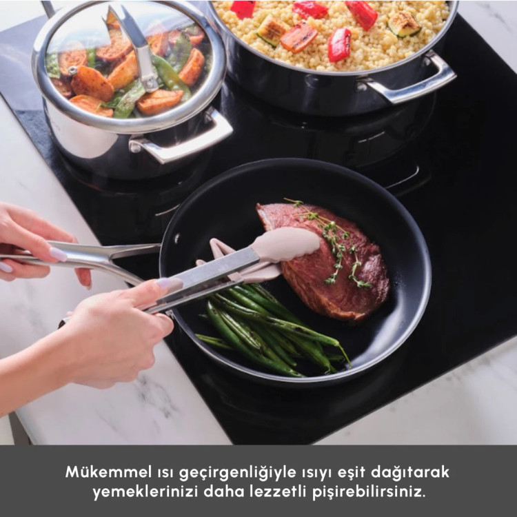 سرویس قابلمه ۷ پارچه استیل کاراجا مدل Plasma Steel با کف سهلایه مناسب برای اجاق القایی