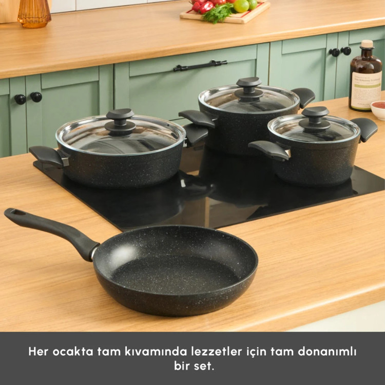سرویس قابلمه بیوگرانیت ۷ پارچه Karaca ترکیه مدل Defne V2 مشکی