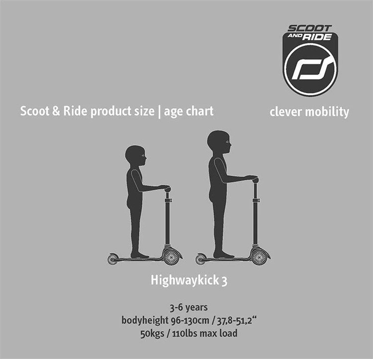 اسکوتر کودک برند Scoot and Ride اتریش مدل Highwaykick 3 با چرخ های مجهز به چراغ LED