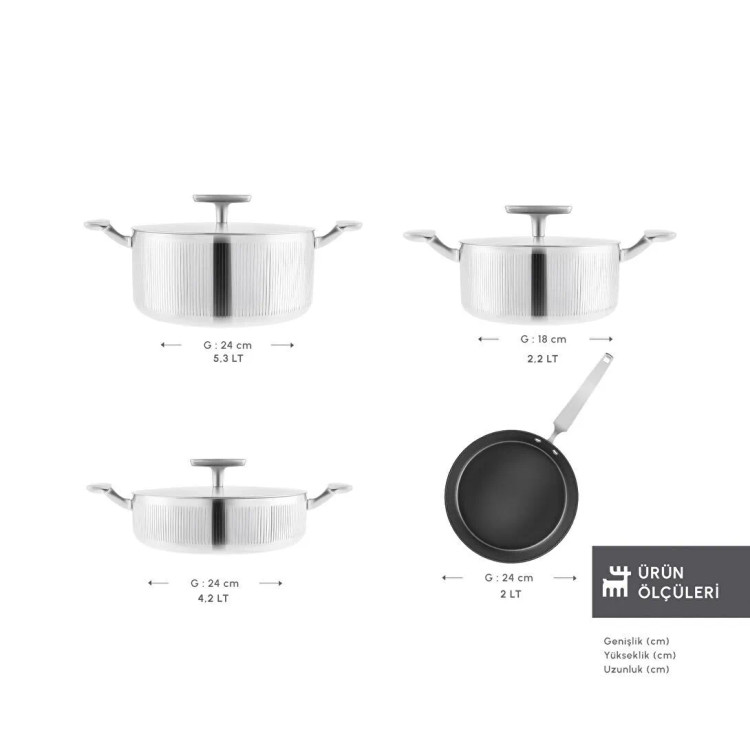 سرویس قابلمه استیل ۷ پارچه برند Karaca ترکیه مدل Plasma Steel 316+ 3-Ply Apollo