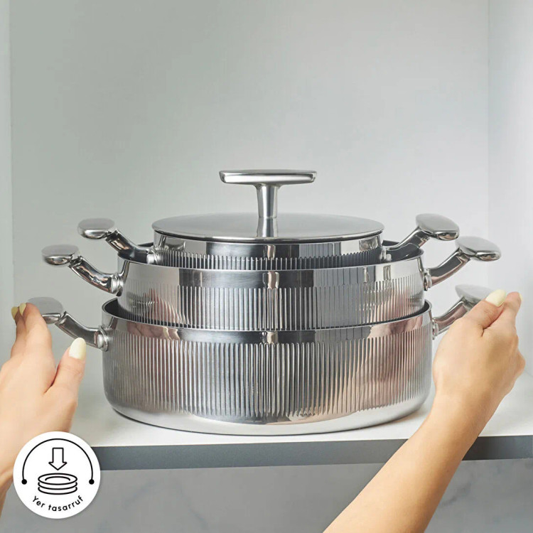 سرویس قابلمه استیل ۷ پارچه برند Karaca ترکیه مدل Plasma Steel 316+ 3-Ply Apollo