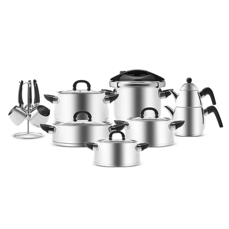 سرویس قابلمه و ست جهازیه استیل ۱۷ پارچه برند Karaca ترکیه مدل Tokyo Power Steel 316+
