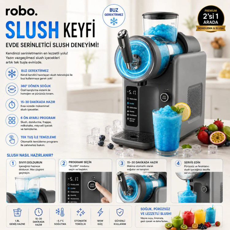 بستنی و یخ در بهشت ساز اتوماتیک برند Robo ترکیه مدل Ice Cream and Slush