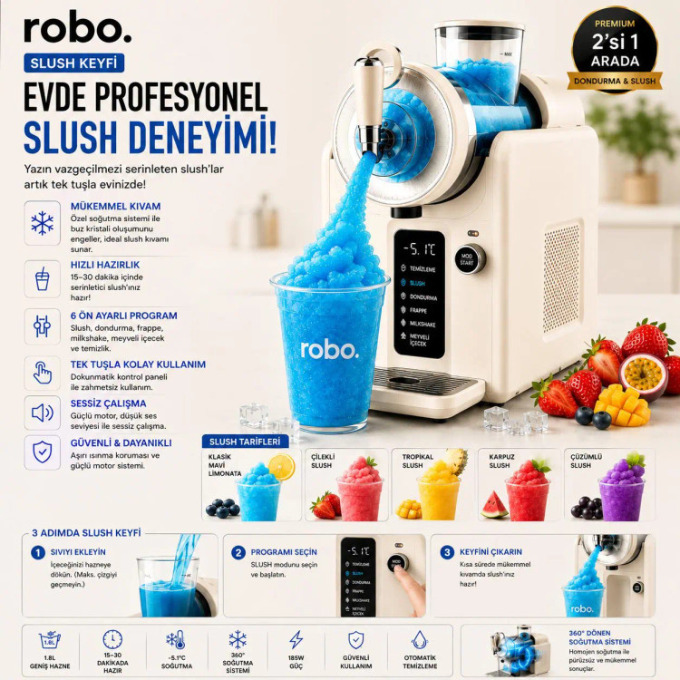 بستنی و یخ در بهشت ساز اتوماتیک برند Robo ترکیه مدل Ice Cream and Slush