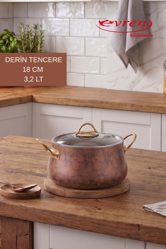 سرویس قابلمه ۹ پارچه گرانیتی برند Evren Mutfak ترکیه مدل Mermer Desen