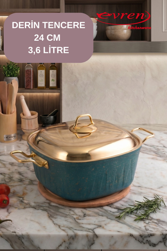 سرویس قابلمه گرانیت ۹ پارچه برند Evren Mutfak ترکیه مدل Gold Stone