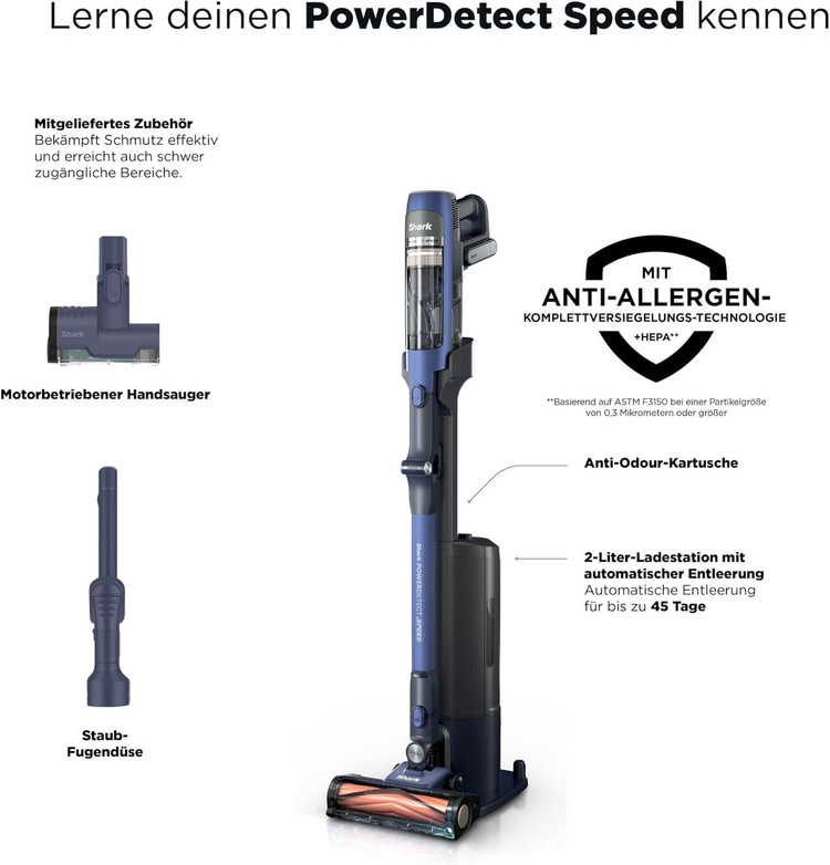 جارو شارژی ایستاده برند Shark آمریکا مدل PowerDetect Speed™ IA3241EUT مجهز به سیستم تخلیه خودکار