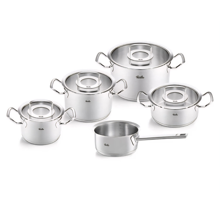 سرویس قابلمه استیل ۹ پارچه Fissler آلمان مدل Original Profi شیرجوش دار درب شیشهای
