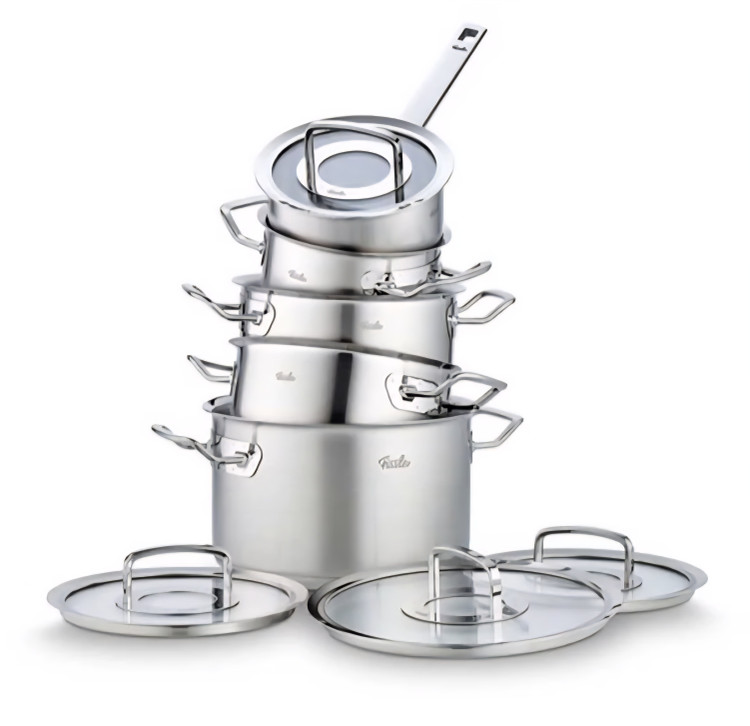 سرویس قابلمه استیل ۹ پارچه Fissler آلمان مدل Original Profi شیرجوش دار درب شیشهای