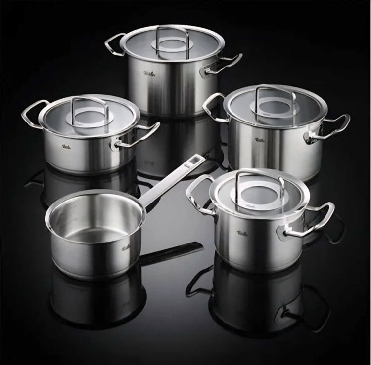 سرویس قابلمه استیل ۹ پارچه Fissler آلمان مدل Original Profi شیرجوش دار درب شیشهای