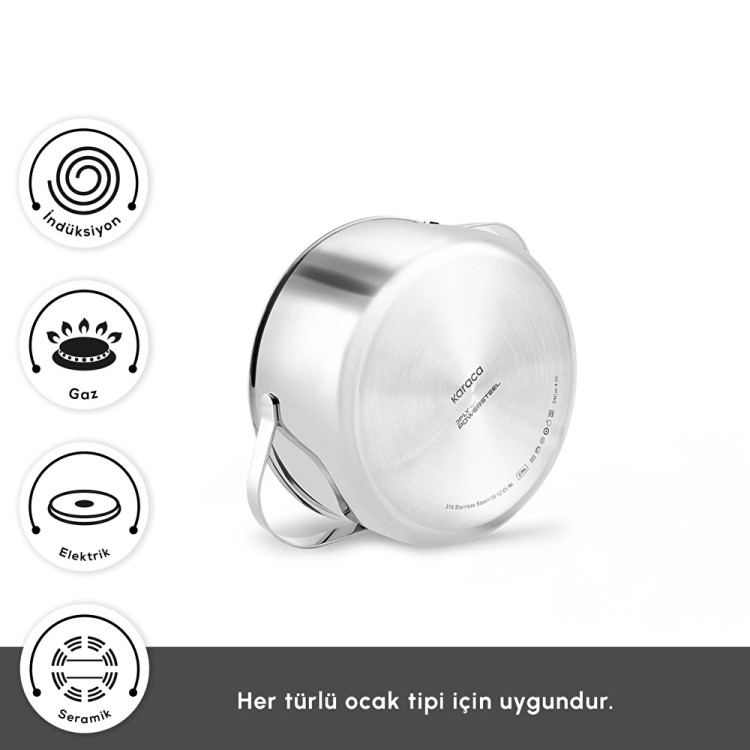 سرویس قابلمه استیل ۸ پارچه Karaca ترکیه مدل Power Steel 316+ 3Ply Spirit با کف القایی