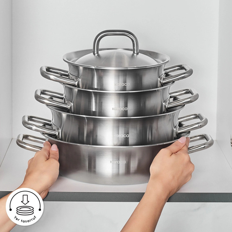 سرویس قابلمه استیل ۸ پارچه Karaca ترکیه مدل Power Steel 316+ 3Ply Spirit با کف القایی