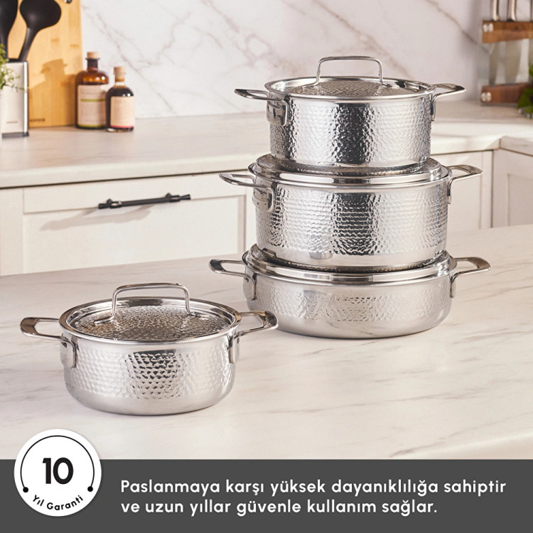سرویس قابلمه استیل ۸ پارچه Karaca ترکیه مدل Power Steel 316+ 3Ply Voyager با کف القایی