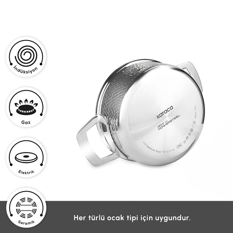 سرویس قابلمه استیل ۸ پارچه Karaca ترکیه مدل Power Steel 316+ 3Ply Voyager با کف القایی