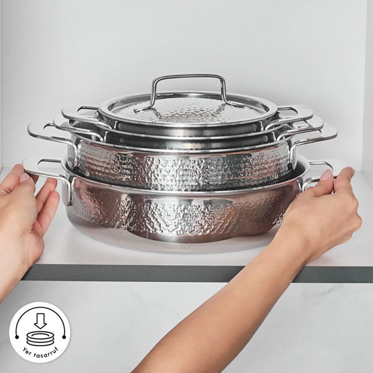 سرویس قابلمه استیل ۸ پارچه Karaca ترکیه مدل Power Steel 316+ 3Ply Voyager با کف القایی
